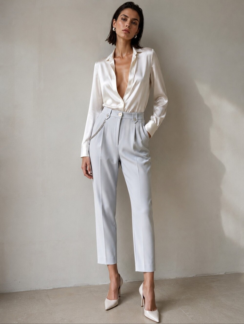 ❤️ ST. JOHN 90s VINTAGE HIGH RISE PLEATED CROP TAPER CREPE PANTS, MADE IN ITALY